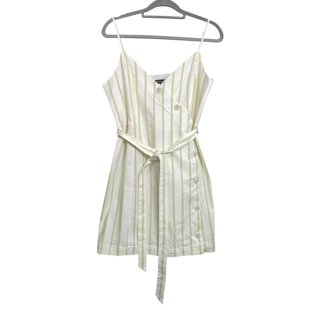 Banana Republic Size 14 Cotton Linen Wrap Stripe Mini Dress Belted S/548053-00